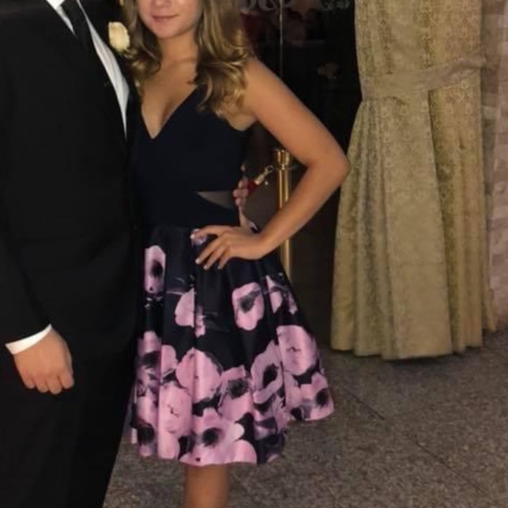 Xscape navy blue dress with flowers